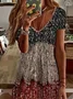 Women Floral Short Sleeve Summer Printing Dress V Neck Daily Casual Midi Fit & Flare Dress A-Line Dress