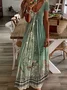 Women Floral Short Sleeve Summer Printing Dress V Neck Daily Casual Maxi X-Line Dress