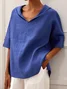 Women Plain Half Sleeve Blouse Summer V Neck Daily Casual Top