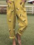 Women Animal Square Neck Gallus Casual Summer Cotton And Linen Jumpsuit