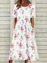 Women Floral Half Sleeve Summer Printing Dress Crew Neck Daily Casual Maxi A-Line Dress