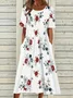 Women Floral Half Sleeve Summer Printing Dress Crew Neck Daily Casual Maxi A-Line Dress