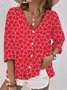 Women Floral Three Quarter Sleeve Blouse Spring/Fall Printing V Neck Daily Vintage Top