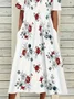 Women Floral Half Sleeve Summer Printing Dress Crew Neck Daily Casual Maxi A-Line Dress