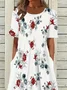 Women Floral Half Sleeve Summer Printing Dress Crew Neck Daily Casual Maxi A-Line Dress