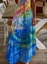Women Abstract Short Sleeve Summer Printing Dress V Neck Daily Casual Maxi X-Line Dress