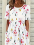 Women Floral Half Sleeve Summer Printing Dress Crew Neck Daily Casual Maxi A-Line Dress