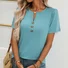 Women Plain Short Sleeve Tee T-shirt V Neck Casual Summer Top