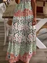 Women Floral Short Sleeve Summer Printing Dress V Neck Daily Casual Maxi X-Line Dress
