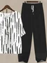 Women Striped Printing Two-Piece Set Daily Half Sleeve Casual Summer Top With Pants Matching Set