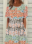 Women Floral Half Sleeve Summer Printing Dress Crew Neck Daily Casual Maxi A-Line Dress