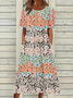 Women Floral Half Sleeve Summer Printing Dress Crew Neck Daily Casual Maxi A-Line Dress