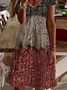 Women Floral Short Sleeve Summer Printing Dress V Neck Daily Casual Midi Fit & Flare Dress A-Line Dress