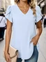 Women Plain Short Sleeve Tee T-shirt V Neck Casual Summer Top
