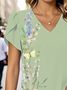 Women Floral Short Sleeve Tee T-shirt V Neck Casual Summer Graphic Tee Top