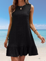 Women Plain Sleeveless Summer Gathered Dress Crew Neck Daily Casual Mini Tank A-Line Dress