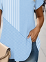 Women Striped Short Sleeve Tee T-shirt V Neck Printing Casual Summer Graphic Tee Top