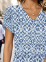 Women Geometric Short Sleeve Tee T-shirt V Neck Printing Casual Summer Graphic Tee Top