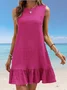 Women Plain Sleeveless Summer Gathered Dress Crew Neck Daily Casual Mini Tank A-Line Dress