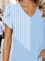Women Striped Short Sleeve Tee T-shirt V Neck Printing Casual Summer Graphic Tee Top
