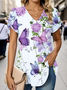 Women Floral Short Sleeve Tee T-shirt V Neck Printing Casual Summer Graphic Tee Top