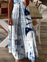 Women Abstract Short Sleeve Summer Printing Dress V Neck Daily Casual Maxi X-Line Dress