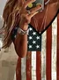 Women Independence Day (Flag) Short Sleeve Tee T-shirt V Neck Printing Casual Summer Graphic Tee Top