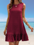 Women Plain Sleeveless Summer Gathered Dress Crew Neck Daily Casual Mini Tank A-Line Dress
