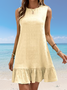 Women Plain Sleeveless Summer Gathered Dress Crew Neck Daily Casual Mini Tank A-Line Dress