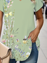 Women Floral Short Sleeve Tee T-shirt V Neck Casual Summer Graphic Tee Top