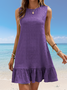 Women Plain Sleeveless Summer Gathered Dress Crew Neck Daily Casual Mini Tank A-Line Dress