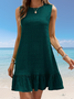 Women Plain Sleeveless Summer Gathered Dress Crew Neck Daily Casual Mini Tank A-Line Dress