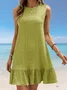 Women Plain Sleeveless Summer Gathered Dress Crew Neck Daily Casual Mini Tank A-Line Dress