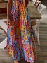 Women Abstract Short Sleeve Summer Printing Dress V Neck Daily Casual Maxi X-Line Dress