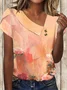 Women Geometric Short Sleeve Tee T-shirt Asymmetrical Buckle Vintage Summer Top