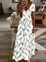 Women Floral Short Sleeve Summer Printing Dress V Neck Daily Casual Maxi X-Line Dress