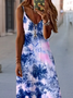 Women Abstract Sleeveless Summer Printing Dress V Neck Daily Casual Maxi Slip Dress X-Line Dress
