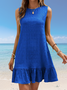 Women Plain Sleeveless Summer Gathered Dress Crew Neck Daily Casual Mini Tank A-Line Dress