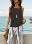 Women Striped Printing Two-Piece Set Daily Sleeveless Casual Summer Top With Pants Matching Set