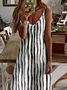 Women Striped Sleeveless Summer Printing Dress V Neck Daily Casual Maxi Slip Dress X-Line Dress