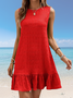 Women Plain Sleeveless Summer Gathered Dress Crew Neck Daily Casual Mini Tank A-Line Dress