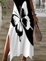 Women Butterfly Short Sleeve Summer Printing Dress V Neck Daily Casual Maxi X-Line Dress