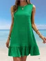 Women Plain Sleeveless Summer Gathered Dress Crew Neck Daily Casual Mini Tank A-Line Dress