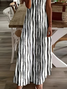 Women Striped Sleeveless Summer Printing Dress V Neck Daily Casual Maxi Slip Dress X-Line Dress