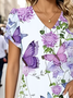 Women Floral Short Sleeve Tee T-shirt V Neck Printing Casual Summer Graphic Tee Top