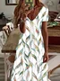 Women Floral Short Sleeve Summer Printing Dress V Neck Daily Casual Maxi X-Line Dress
