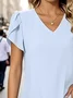 Women Plain Short Sleeve Tee T-shirt V Neck Casual Summer Top