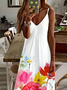 Women Floral Sleeveless Summer Printing Dress V Neck Daily Casual Maxi Slip Dress X-Line Dress