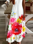 Women Floral Sleeveless Summer Printing Dress V Neck Daily Casual Maxi Slip Dress X-Line Dress