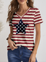 Women Star Short Sleeve Tee T-shirt V Neck Printing Casual Summer Graphic Tee Top
